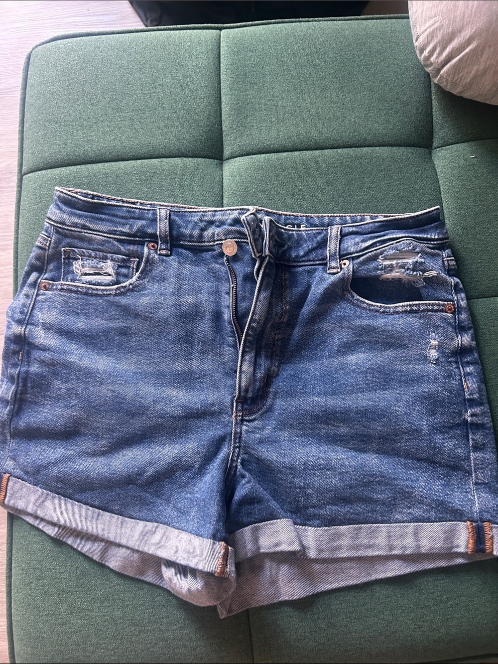 American Eagle Outfitters Distressed Blue Rolled-Hem Denim Shorts